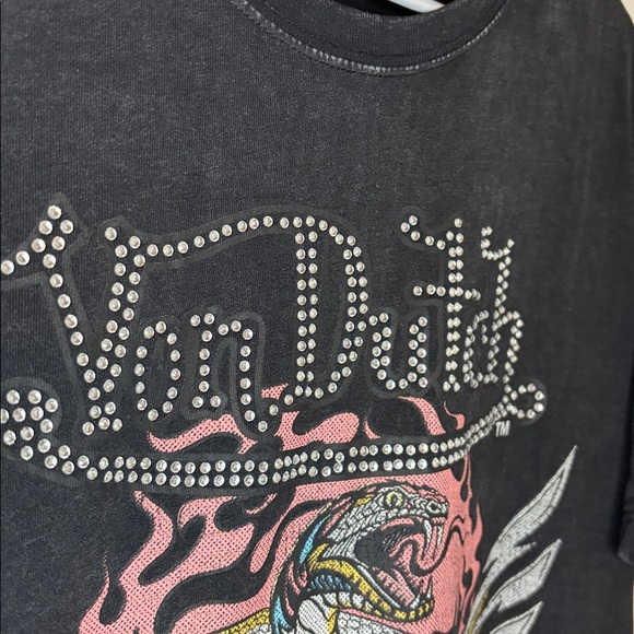 Von Dutch Tiger & Snake Sequined Distressed Black T-shirt - Picture 3 of 5